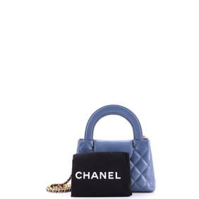 Chanel Kelly Top Handle Shopping Bag Quilted Shiny Aged Calfskin Mini Blue