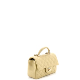 Chanel Classic Single Flap Top Handle Bag Quilted Lambskin Mini Green