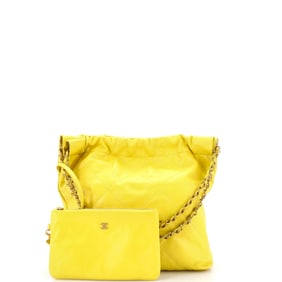 Chanel 22 Chain Hobo Quilted Calfskin Small Yellow