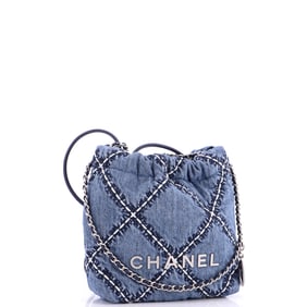 Chanel 22 Chain Hobo Quilted Stitched Denim Mini Blue