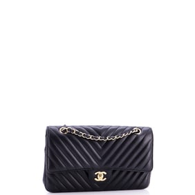 Chanel Classic Double Flap Bag Chevron Lambskin Medium Black