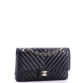 Chanel Classic Double Flap Bag Chevron Lambskin Medium Black