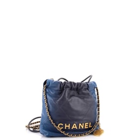 Chanel 22 Chain Hobo Quilted Shaded Calfskin Mini Blue