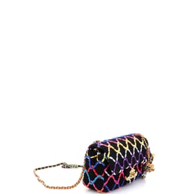 Chanel Pearl Crush Flap Bag Quilted Tweed Mini Black