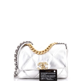 Chanel 19 Flap Bag Quilted Leather Medium Silver