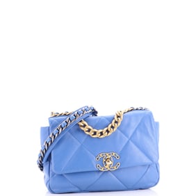 Chanel 19 Flap Bag Quilted Leather Medium Blue