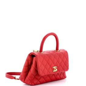 Chanel Coco Top Handle Bag Quilted Caviar Mini Red