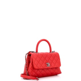 Chanel Coco Top Handle Bag Quilted Caviar Mini Red