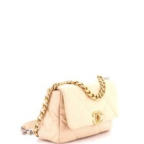 Chanel 19 Flap Bag Quilted Leather Medium Neutral