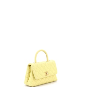 Chanel Coco Top Handle Bag Quilted Caviar Mini Yellow