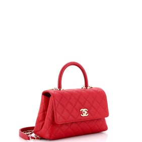 Chanel Coco Top Handle Bag Quilted Caviar Mini Red