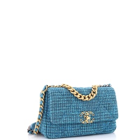 Chanel 19 Flap Bag Quilted Tweed Medium Blue