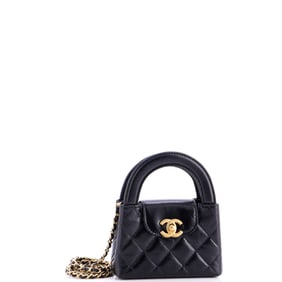 Chanel Kelly Top Handle Shopping Bag Quilted Shiny Aged Calfskin Nano Black