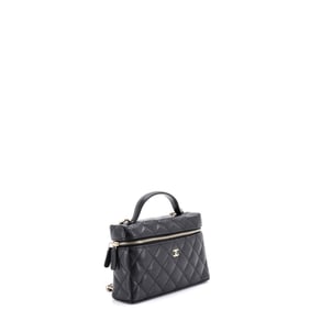 Chanel Classic Top Handle Vanity Case with Chain Quilted Caviar Small Black
