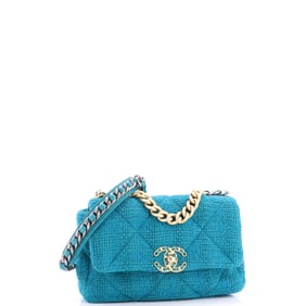Chanel 19 Flap Bag Quilted Tweed Medium Green