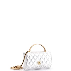 Chanel Pick Me Up Logo Handle Wallet on Chain Quilted Lambskin Metallic
