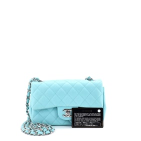 Chanel Classic Single Flap Bag Quilted Lambskin Mini Blue