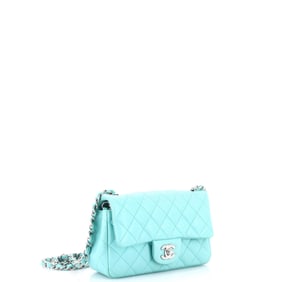 Chanel Classic Single Flap Bag Quilted Lambskin Mini Blue