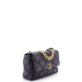 Chanel 19 Flap Bag Quilted Stitched Lambskin Large Blue