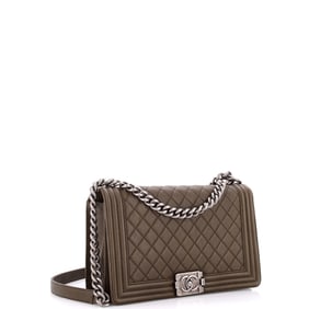 Chanel Boy Flap Bag Quilted Caviar New Medium Green