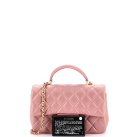 Chanel Classic Single Flap Top Handle Bag Quilted Iridescent Lambskin Mini Pink