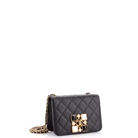 Chanel Resin and Pearl CC Full Flap Bag Quilted Calfskin Small Black