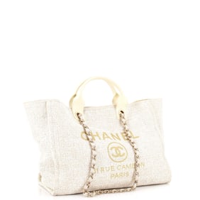 Chanel Deauville Tote Raffia with Glitter Detail Medium Neutral