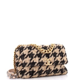 Chanel 19 Flap Bag Quilted Tweed Large Black, Neutral