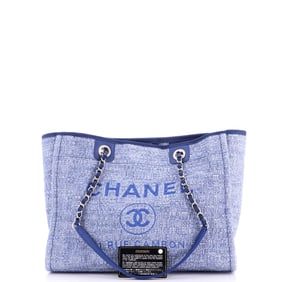 Chanel Deauville Tote Raffia with Glitter Detail Medium Blue