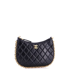 Chanel CC Chain Around Hobo Quilted Lambskin Black