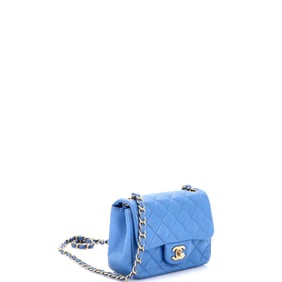 Chanel Square Classic Single Flap Bag Quilted Lambskin Mini Blue