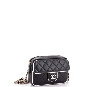 Chanel Bicolor Front Pocket CC Chain Camera Bag Quilted Lambskin Small Black