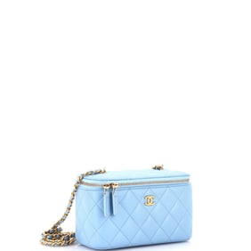 Chanel Pearl Crush Vanity Case with Chain Quilted Lambskin Small Blue