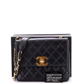 Chanel Vintage Square CC Flap Bag Quilted Lambskin Medium Black