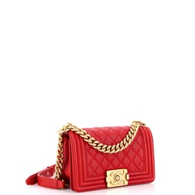 Chanel Boy Flap Bag Quilted Caviar Small Red