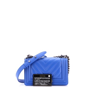Chanel Boy Flap Bag Chevron Calfskin Small Blue
