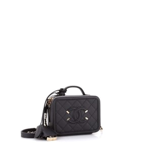 Chanel Filigree Vanity Case Quilted Caviar Small Black