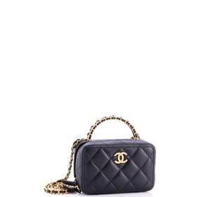 Chanel CC Chain Handle Zip Around Vanity Case with Chain Quilted Lambskin Mini Black