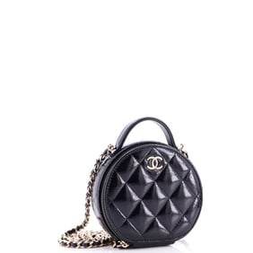 Chanel Handle with Care Round Vanity Case with Chain Quilted Lambskin Small Black