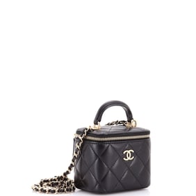 Chanel Classic Top Handle Vanity Case with Chain Quilted Lambskin Mini Black