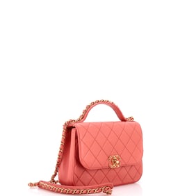 Chanel Chain Infinity Top Handle Bag Quilted Lambskin Small Pink