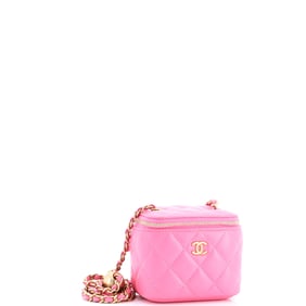 Chanel Pearl Crush Vanity Case with Chain Quilted Lambskin Mini Pink