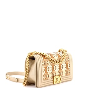 Chanel Boy Flap Bag Woven Leather Old Medium Gold