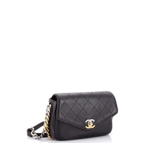 Chanel Two Tone Envelope Flap Bag Quilted Calfskin Small Black