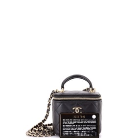 Chanel Classic Top Handle Vanity Case with Chain Quilted Lambskin Mini Black