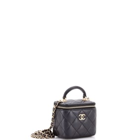 Chanel Classic Top Handle Vanity Case with Chain Quilted Lambskin Mini Black