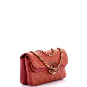 Chanel CC Chic Double Flap Bag Quilted Lambskin Small Red