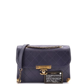Chanel Around The Corner Flap Bag Quilted Lambskin Medium Blue