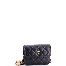 Chanel Pearl Crush Flap Clutch with Chain Quilted Lambskin Mini Black