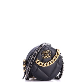 Chanel 19 Round Clutch with Chain Quilted Leather Black